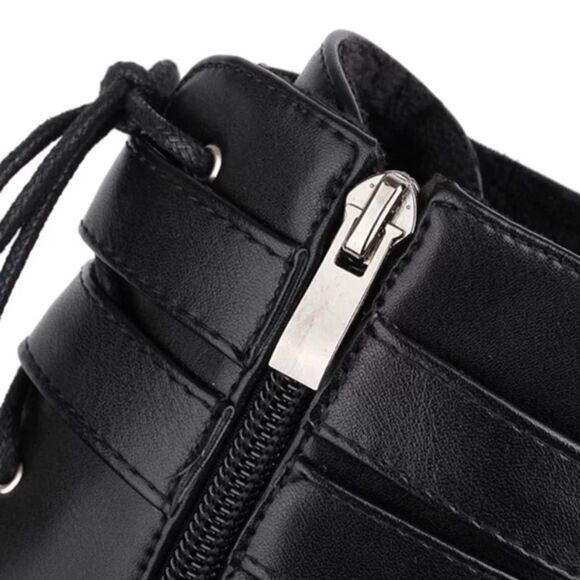 Black Dual Ankle Straps Platform Heel Combat Boots NEW - Picture 4 of 5